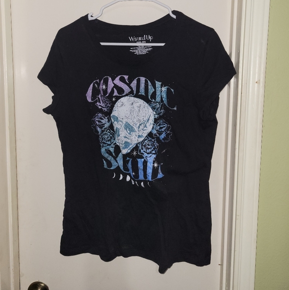 Wound Up Black Cosmic Skull Tee W Glitter In 3XL - Picture 1 of 3
